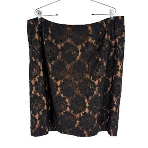 Talbots Lace Beaded Pencil Skirt Womens Size 20W Black Lined Elastic Waist NEW